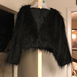 BLACK ACRYLIC SHAGGY JACKET